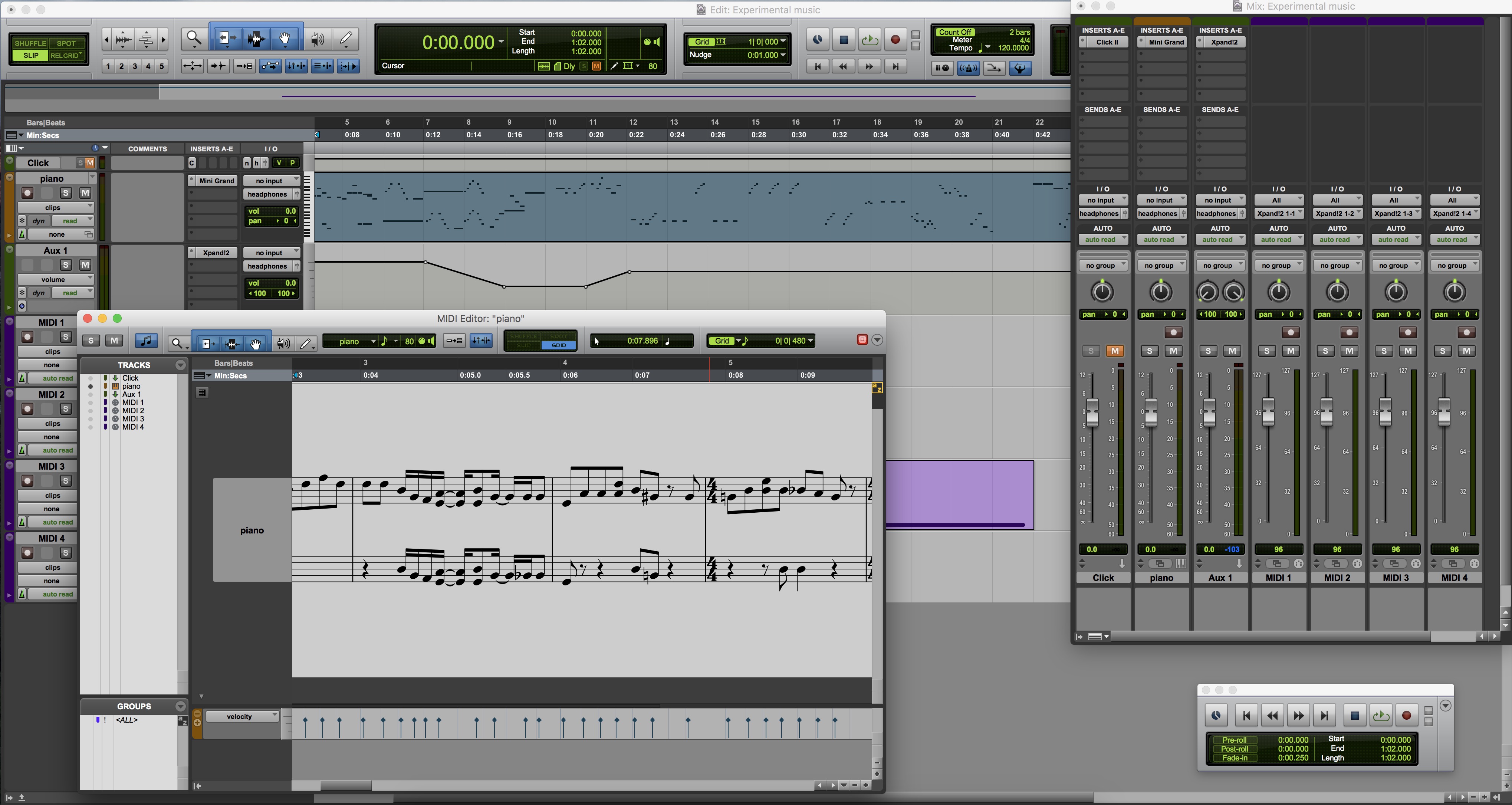 screenshot of useing protools to make the music